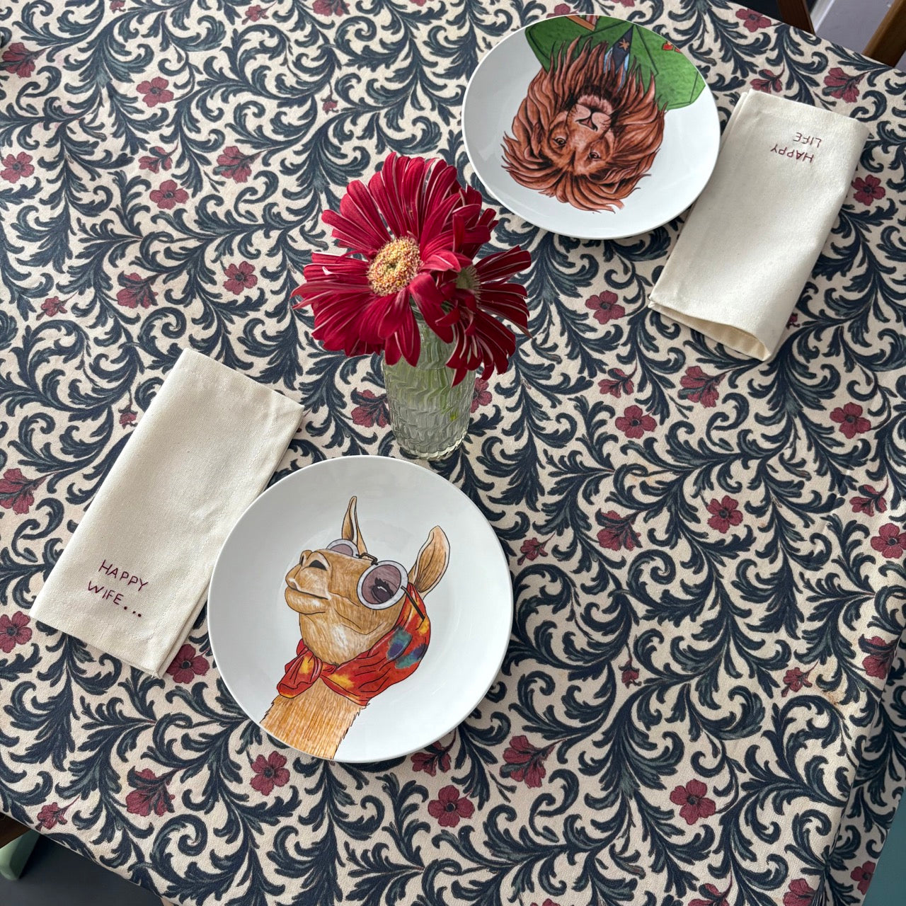 Pack de 2 servilletas bordadas Happy Wife... Happy Life